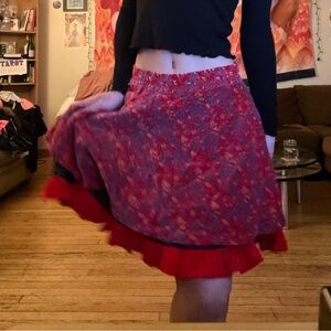 Red floral skirt